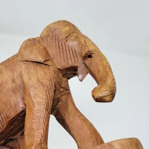 Wooden Brown Carved Elephant Boho Decorative Tabletop Figurine - Picture 4 of 10
